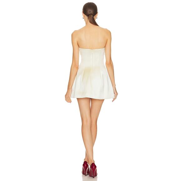 Helsa Mini Dress Heavy Satin Strapless Ruched Bust Bridal Wedding Hoco Party L - Picture 3 of 14